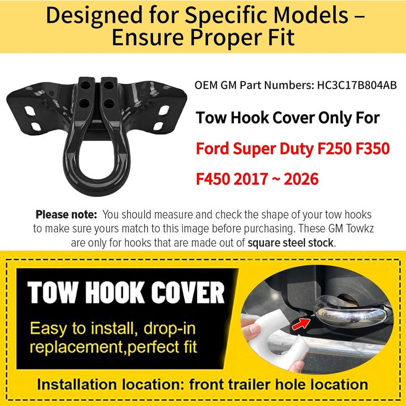 Yinnianets Custom Tow Hook Covers Fits for 2017-2026 Ford Super Duty F250 F350 F450,Tow Hitch Cover Car Tow Hooks Compatible with F250 F350 F450 Accessories 2017-2026 (White) - Image 4